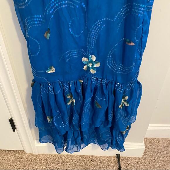 Vintage Handmade Blue Embellished Long Sleeve Mermaid Maxi Gown Small - Picture 13 of 15